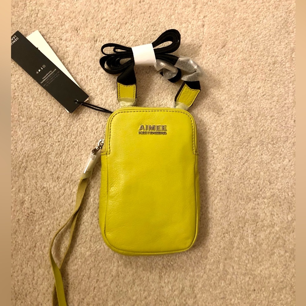 NWT AIMEE KESTENBERG  Capri Quilted Leather Crossbody Phone Bag color Lemon lime